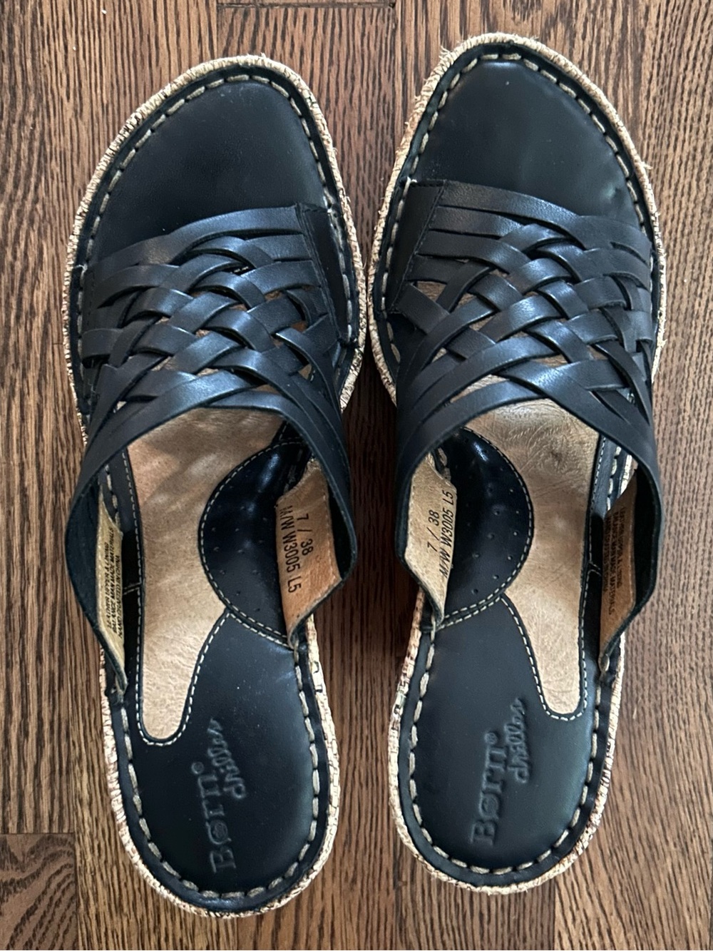 Born Black Woven Leather Slide Sandals 7M